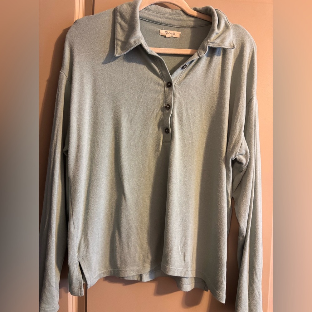 Madewell Light Green Long Sleeve Polo Shirt